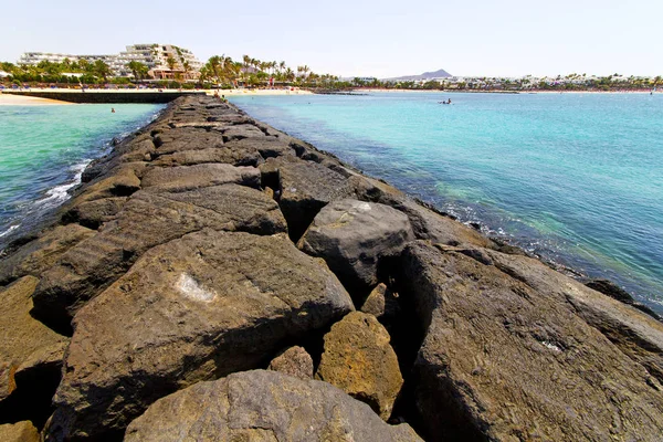 Weiße Küste Lanzarote Spanien Strand Stein Wasser Und Sommer — Stockfoto