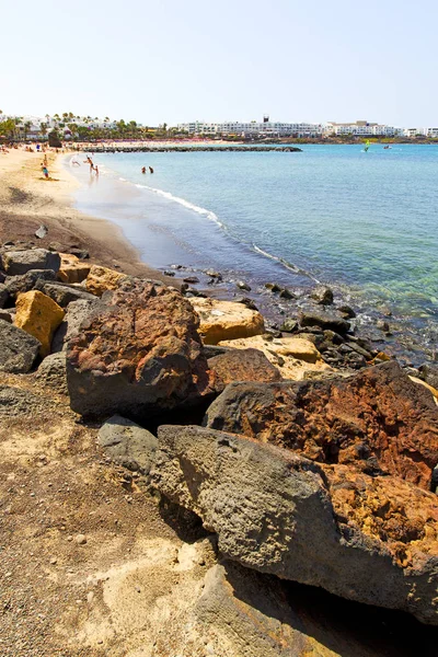 Costa Bianca Lanzarote Spiaggia Spagna Acqua Pietra Estate — Foto Stock