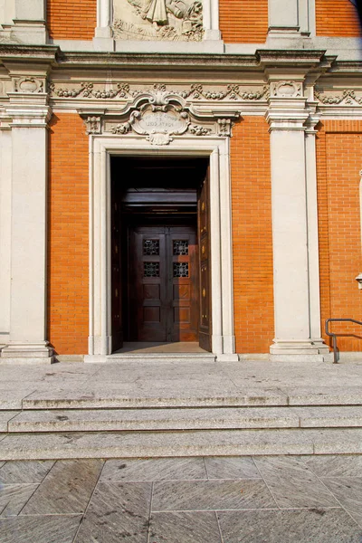 Door Italy Lombardy Column Milano Old Church Closed Brick Pavement — Stock Photo, Image