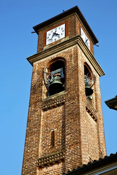 Mozzate Viejo Abstracto Italia Pared Torre Iglesia Campana Día Soleado —  Fotos de Stock