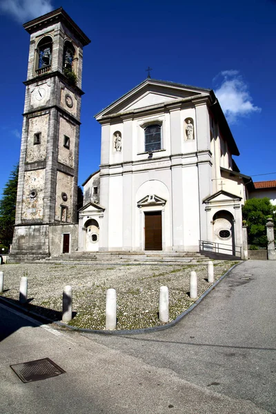 Somma Lombardo Old Church Closed Brick Tower Sidewalk Italy Lombardy — Stock Photo, Image