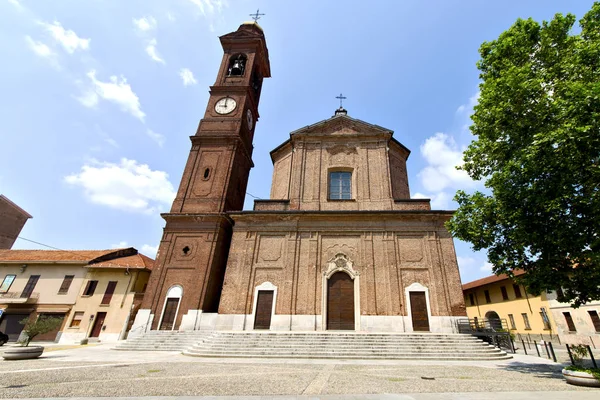 Igreja Velha Samarate Fechado Torre Tijolo Calçada Itália Lombardia — Fotografia de Stock