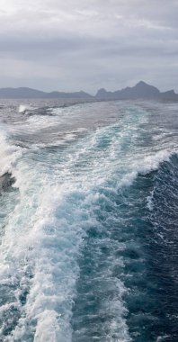   Tekne ve Pasifik Okyanusu görünümünden   