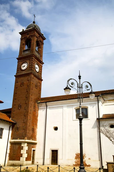 Thesanto Antonino Old Church Closed Brick Tower Sidewalk Italy Lombardy — Stock Photo, Image