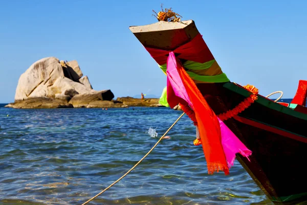 Azië Kho Tao Baai Eiland Witte Strand Rotsen Huis Boot — Stockfoto