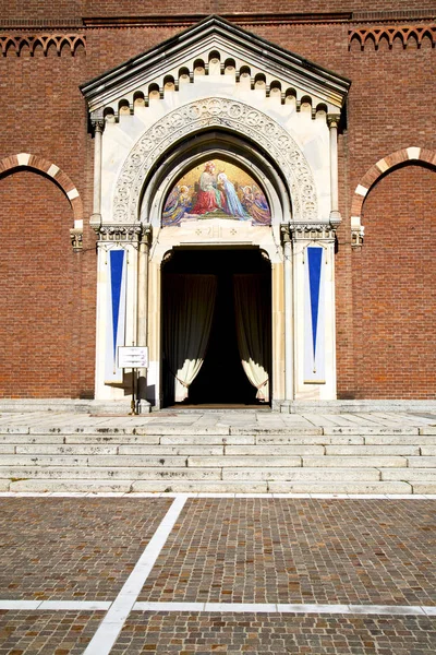 Lombardy Castellanza Old Church Closed Brick Tower Sidewalk Italy — Stock Photo, Image