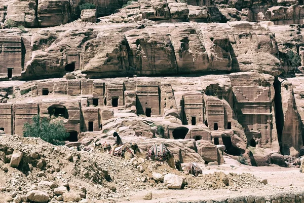 约旦佩特拉古色古香的遗址墓 世界上美丽的奇迹 — 图库照片