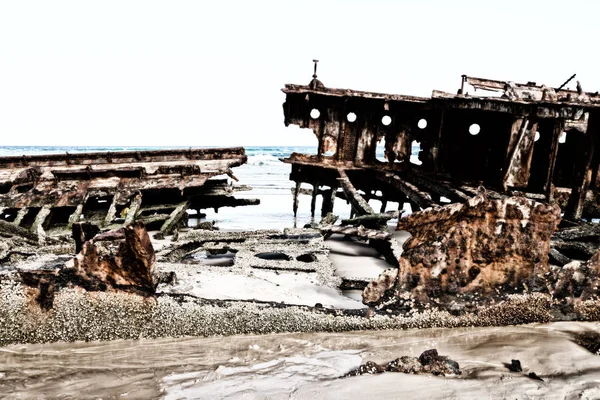 Austrálii Fraser Island Starožitnosti Rezavé Damagede Lodí Korozi Mořském Oceánu — Stock fotografie