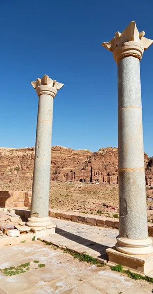 Petra Jordan Vyn Monument Från Ruinerna Den Antika Kyrkan — Stockfoto