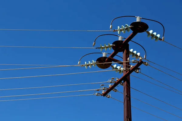 Austrália Conceito Linha Elétrica Com Polo Elétrico Céu Claro — Fotografia de Stock