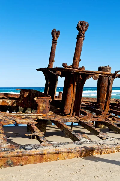 Austrálii Fraser Island Starožitnosti Rezavé Damagede Lodí Korozi Mořském Oceánu — Stock fotografie