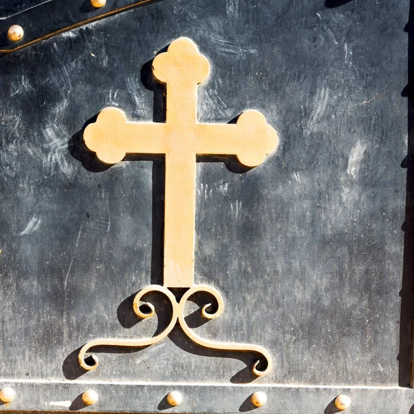 Iglesia San Jorge Jordania Puerta Una Cruz Como Concepto Fondo —  Fotos de Stock