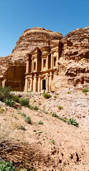 Sitio Antiguo Petra Jordania Monasterio Maravilla Hermosa Del Mundo — Foto de Stock