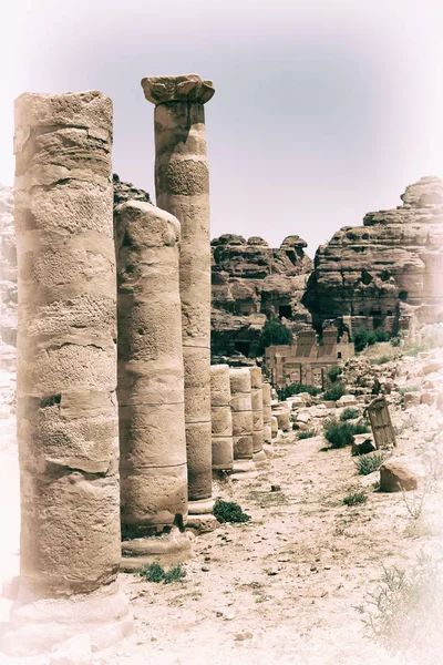 Petra Jordan Rua Antiga Cheia Colunas Património Arquitectónico — Fotografia de Stock