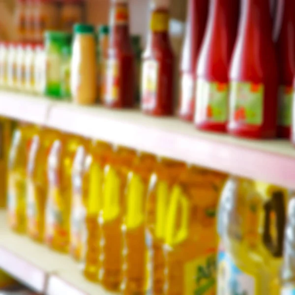 Süpermarkette Alışveriş Arka Plan Kavramı Gibi Bulanık Renkler Dolu — Stok fotoğraf