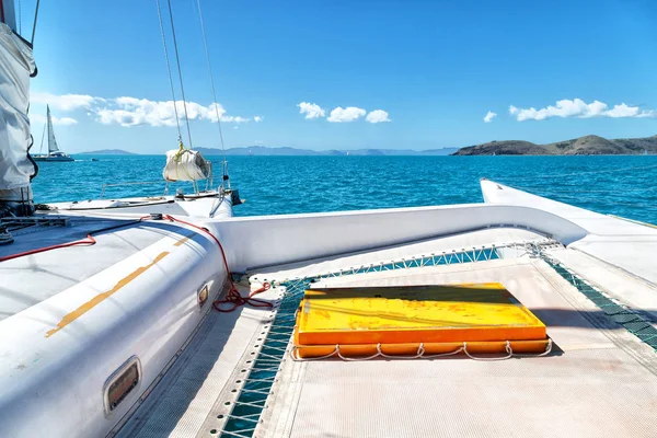 Concept of sport and relax    in the catamaran deck — Stock Photo, Image