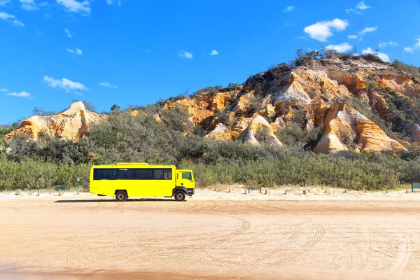 in  australia fraser island and the sand track of the bus near the ocean and sky