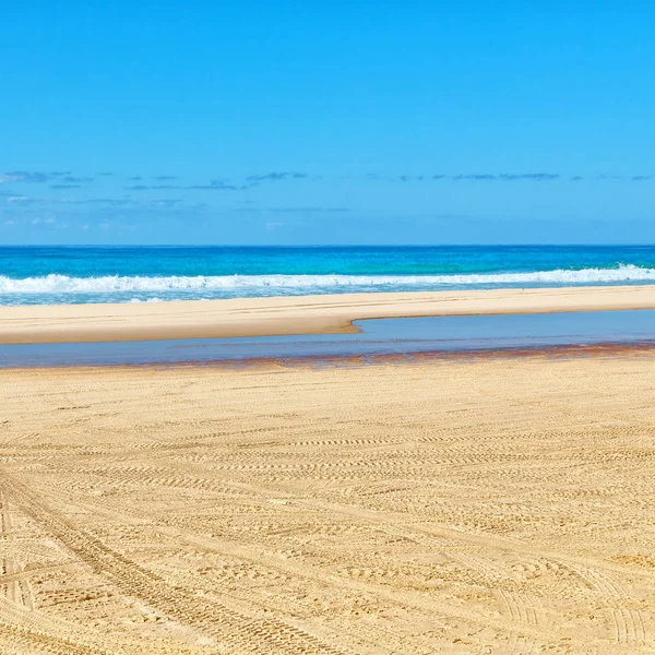 Australia Fraser Island Sand Track Cars Ocean Sky — Stock Photo, Image