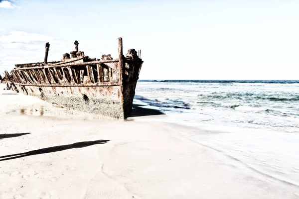 Australia Fraser Island Das Antike Rostige Und Beschädigte Boot Und — Stockfoto