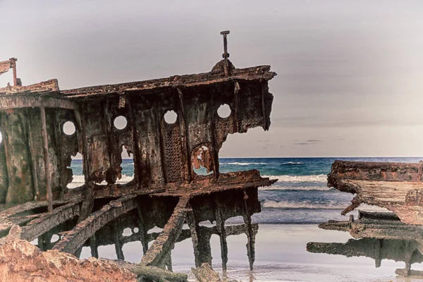 Australia Fraser Isla Antiguo Barco Oxidado Dañino Corrosión Mar Océano —  Fotos de Stock