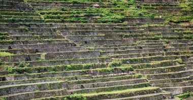 Banaue Unesco sitesinden pirinç elde etmek için Filipinler teras sahasında bulanıklık