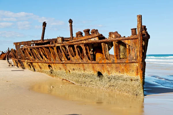 Australia Fraser Island Antique Rusty Damagede Boat Corrosion Ocean Sea Stock Picture