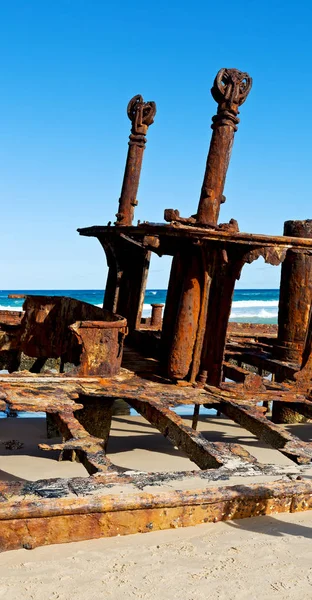 Austrálii Fraser Island Starožitnosti Rezavé Damagede Lodí Korozi Mořském Oceánu — Stock fotografie