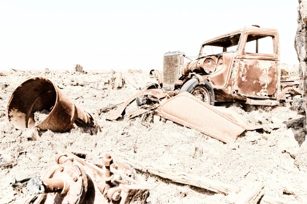 Danakil Ethiopia Africa Old Italian Village Rusty Antique Car Hot — Stock Photo, Image