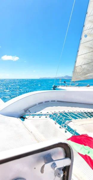 Concept of sport and relax    in the catamaran deck — Stock Photo, Image