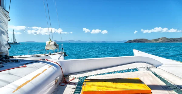 Concept of sport and relax    in the catamaran deck — Stock Photo, Image