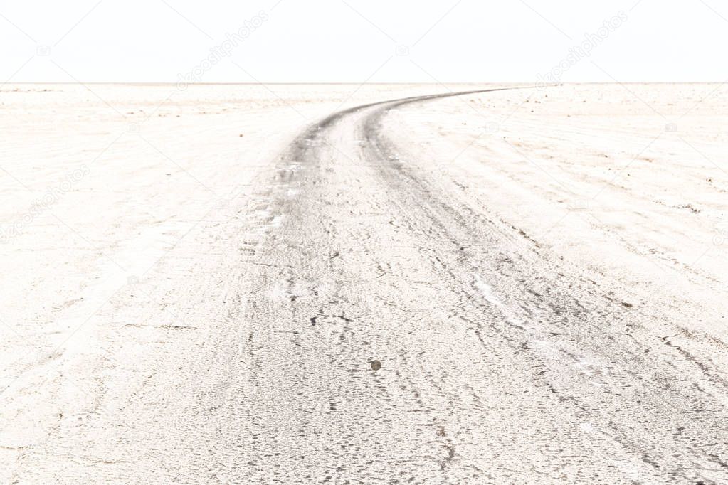 in  danakil ethiopia africa   the  ground and the road in the desert of salt