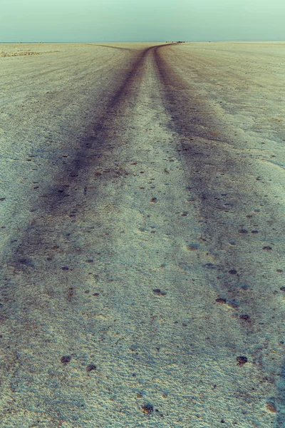 The  ground and the road in the desert of salt — Stock Photo, Image