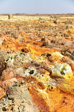 Danakil Etiyopya Afrika'da dallol volkanik depresyon gibi göl ve asit sulfer mars