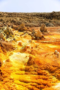 Danakil Etiyopya Afrika'da dallol volkanik depresyon gibi göl ve asit sulfer mars