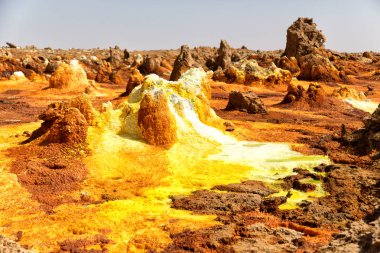 Danakil Etiyopya Afrika'da dallol volkanik depresyon gibi göl ve asit sulfer mars