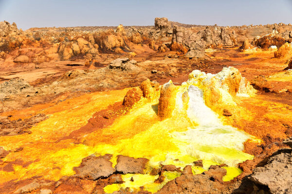 in  danakil ethiopia africa  the volcanic depression  of dallol lake and acid sulfer like in mars