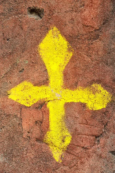 in   ethiopia africa    the painted cross in the old church and empty wall