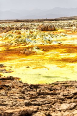 Danakil Etiyopya Afrika'da dallol volkanik depresyon gibi göl ve asit sulfer mars