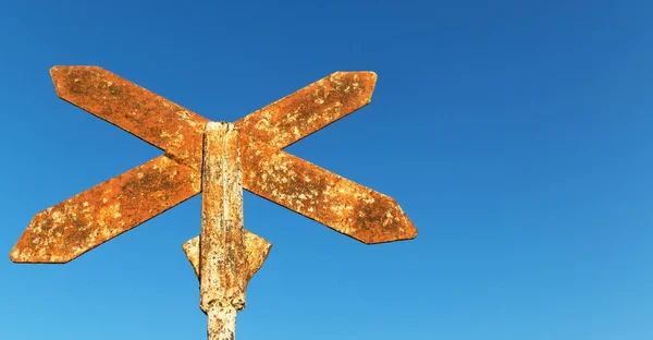 Road Sign Railway Antique Empty Sky Abandoned Concept — Stock Photo, Image