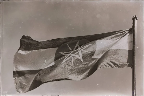 Waving in the sky the colorful flag — Stock Photo, Image