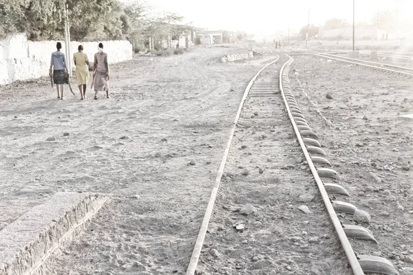 Africa Etiopia Strada Ferroviaria Alla Luce Dell Alba Come Sfondo — Foto Stock