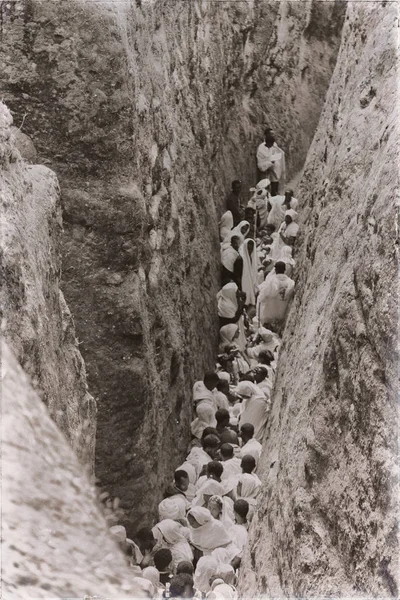 Ethiopië Lalibela Circa Januari 2018 Niet Geïdentificeerde Mensen Menigte Van — Stockfoto