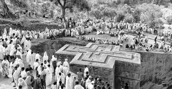 Etiyopya Lalibela Ocak 2018 Genna Kutlama Churc Kalabalık Içinde Kimliği — Stok fotoğraf