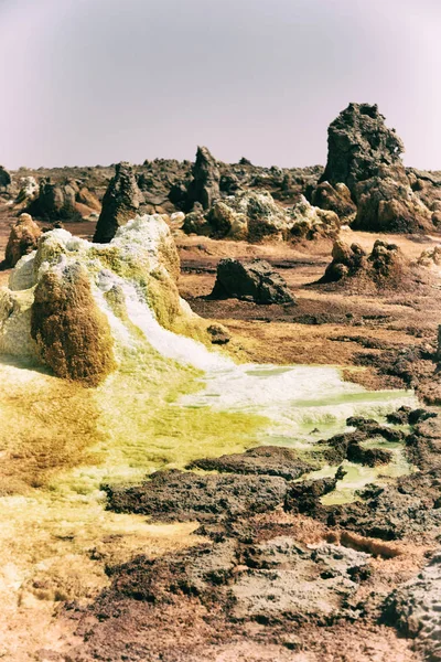 Danakil Ethiopia Africa Depresión Volcánica Del Lago Dallol Sulfuro Ácido — Foto de Stock