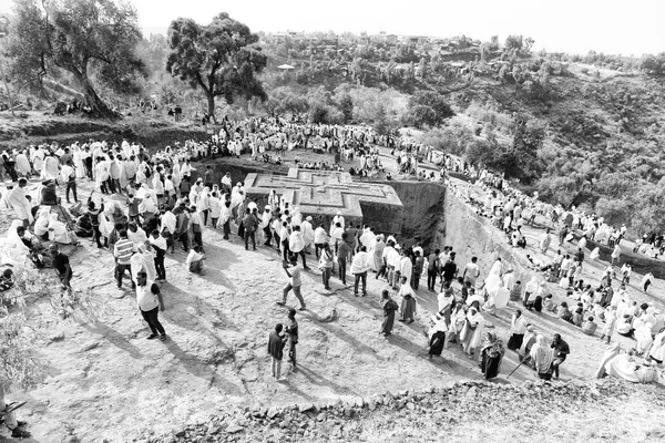 Etiopía Lalibela Circa Enero 2018 Personas Identificadas Multitud Celebración Del — Foto de Stock