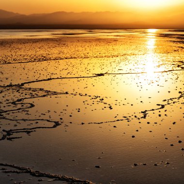 Etiyopya Afrika tuz göl günbatımı refleks 
