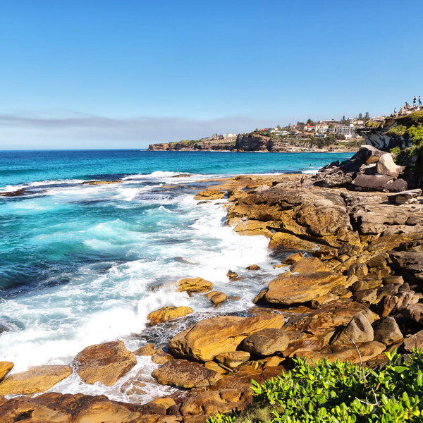 in  australia  sydney the bay the rock and the ocean near bondi beach