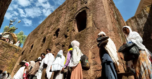 Etiyopya Lalibela Ocak 2018 Genna Celebratio Kalabalık Içinde Kimliği Belirsiz — Stok fotoğraf