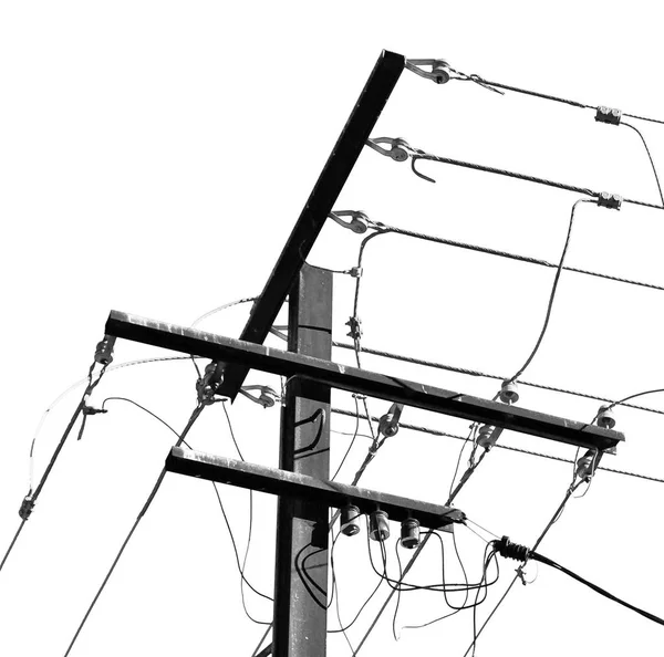 Power line with electrical pole in the clear sky — Stock Photo, Image