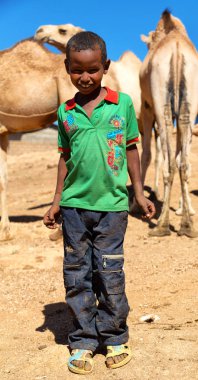 Etiyopya, Babile-Ocak 2018--tanımlanamayan çalışan genç çocuk deve piyasada yaklaşık